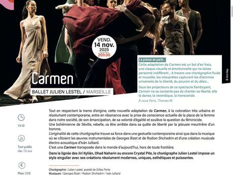 SAISON CULTURELLE 2025/2026 - CARMEN – BALLET DE JULIEN LESTEL