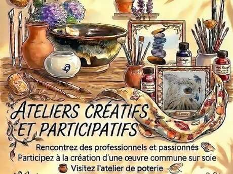 Exposition de peinture sur soie, poterie et oeuvre participative