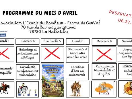 Programme d'avril à l'écurie du bonheur
