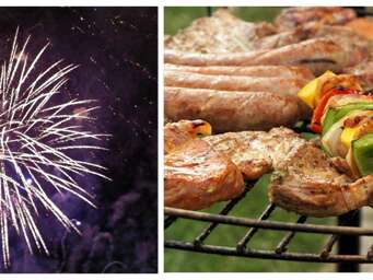 Repas champêtre avec feu de joie et feu d'artifice à Guimerville