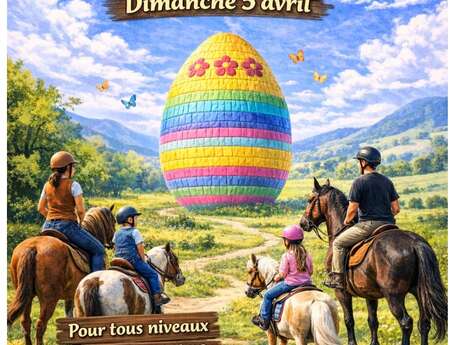 Promenade à cheval et poney à la recherche de l'oeuf géant
