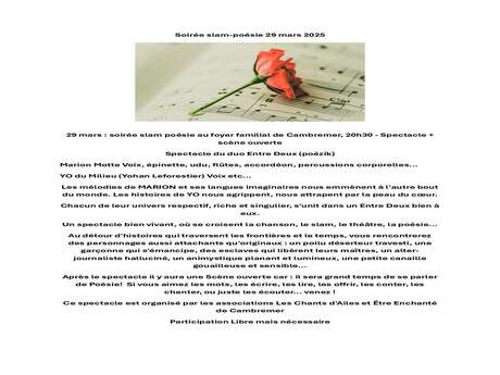 29 mars : soirée slam poésie au foyer familial de Cambreme