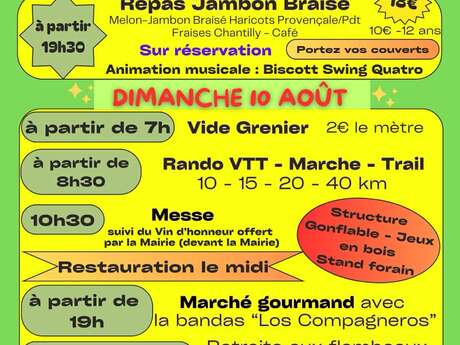 Fête locale: vide greniers, randonnée, marché gourmand, feu d'artifice