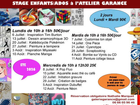 Stages d'été à l'Atelier Garance