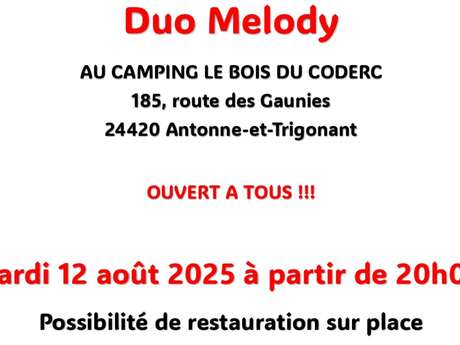 Le mardi 12 août Concert avec Louise et son guitariste au Camping du Bois Coderc