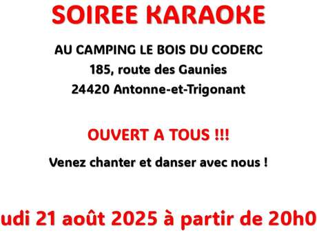 Le jeudi 21 août soirée Karaoké au Camping du Bois Coderc