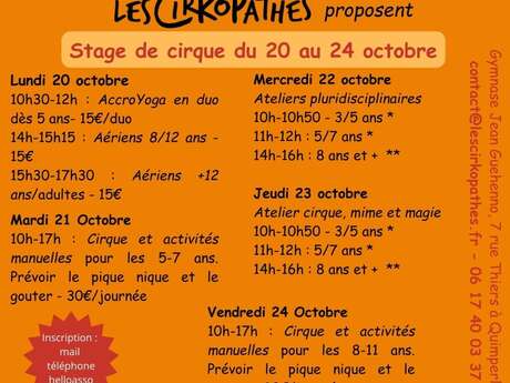 Stage de cirque pendant les vacances de la Toussaint avec les Cirkopathes