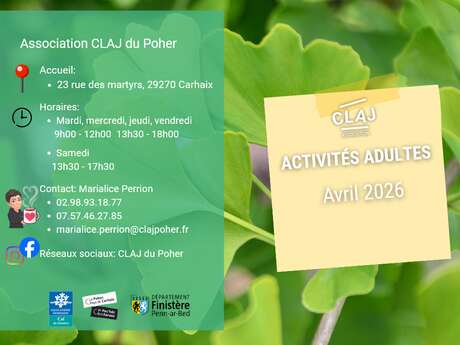 CLAJ : Programme activités Adultes de Avril