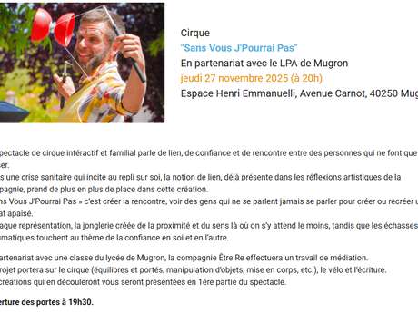 "Sans vous j'pourrai pas" de la cie Être Re - Cirque