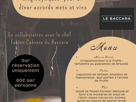 Dîner accords mets et vins dans une cave troglodytique