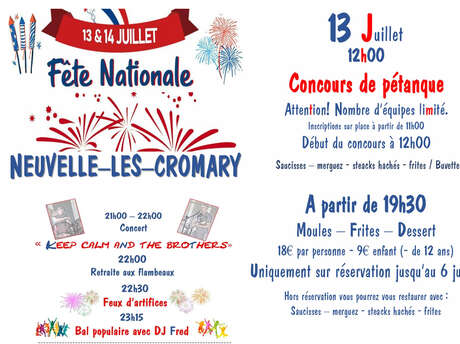 Fête nationale, dimanche 13 juillet à Neuvelle-lès-Cromary
