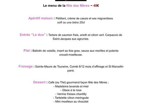 Menu spécial fete des mères à l'Adrese à Rioz
