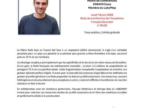 Conférence de Joffrey VIGUIER : "La variabilité du bois, un défi pour la construction durable"