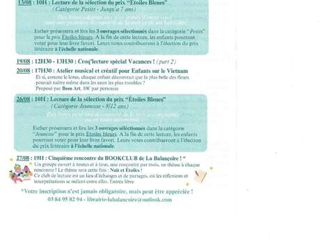 Calendrier des événements de La Balançoire Août 2026