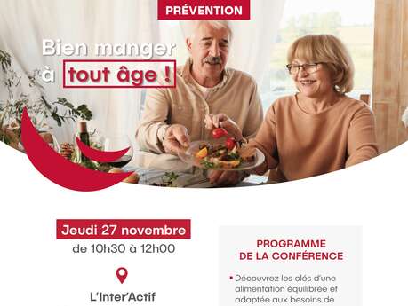 Conférence Bien Manger à tout âge suivis de 3 ateliers cuisine