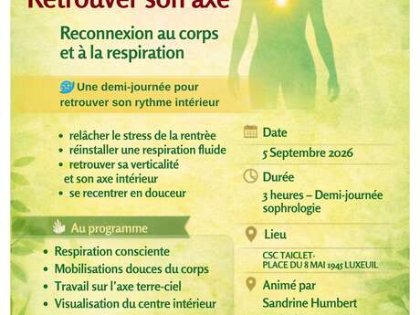 Samedi 5 septembre 2026 : Atelier Sophrologie - Retrouver son axe