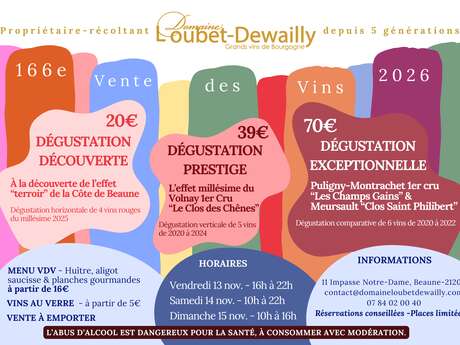 Domaine Loubet-Dewailly - Vente des Vins 2026 : dégustation "Prestige" verticale de l'appellation Volnay 1er Cru "Le Clos des Chênes" de 2020 à 2024