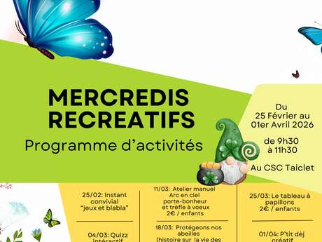 Les mercredis récréatifs du 25 février au 1er avril