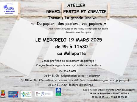 Atelier réveil festif et créatif " Du papier, des papiers, vos papiers"