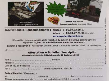 VIDE GRENIER de l'association de pêche Velle la Vallée