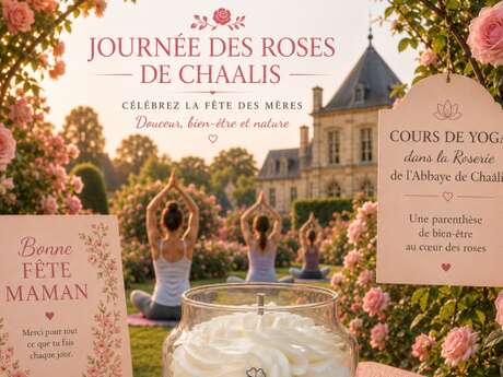 Séance de yoga dans la roseraie du Domaine de Chaalis