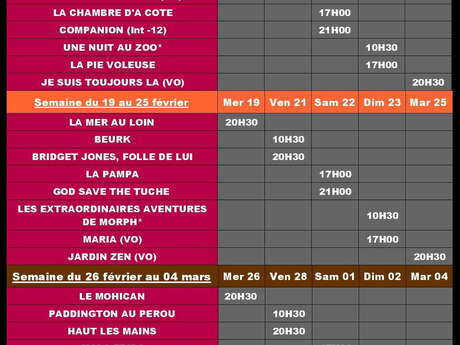 PROGRAMME DU CINÉMA DU 12 FÉVRIER AU 4 MARS