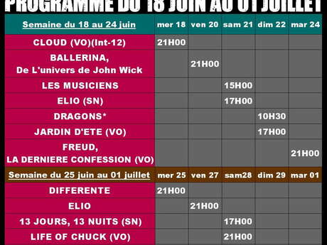 PROGRAMME DU CINÉMA DU 18 JUIN AU 1 JUILLET