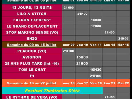 PROGRAMME DU CINÉMA DU 2 AU 22 JUILLET