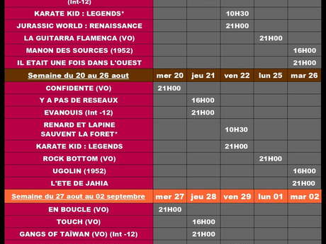 PROGRAMME DU CINÉMA DU 13 AOUT AU 2 SEPTEMBRE