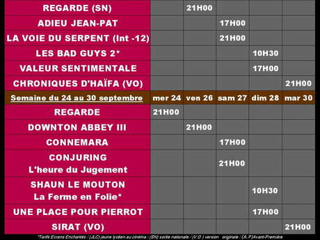 PROGRAMME DU CINÉMA DU 17 AU 30 SEPTEMBRE