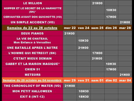 PROGRAMME DU CINÉMA DU 15 OCTOBRE AU 4 NOVEMBRE