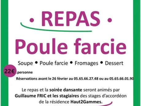 Repas poule farcie et soirée dansante à Pons