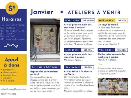 Ateliers couture, tricot… - collectif SNOOZ ( ateliers créatifs et pour le recyclage)
