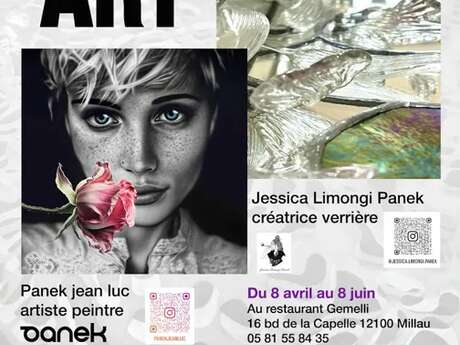 Exposition " Art " de Jessica Limongi Panek créatrice verrière et Jean Luc Panek Artiste peintre - Restaurant Gemelli