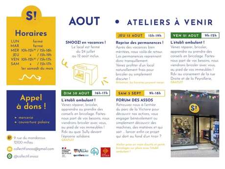 Atelier du mois d'août - collectif SNOOZ ( ateliers créatifs et pour le recyclage)