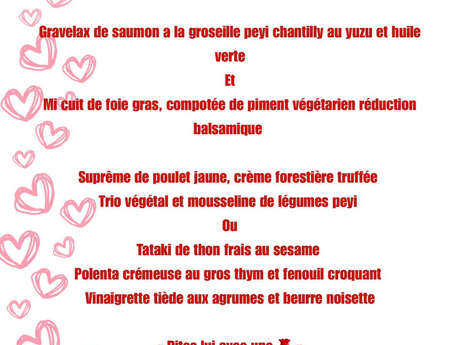 Menu de la Saint-Valentin (Les Terrasses d'Ariel)