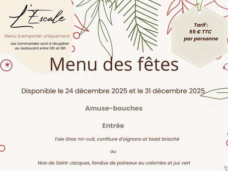 Menu des fêtes à emporter (L'Escale)