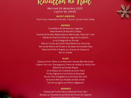 Menu du réveillon de Noël (Le Jardin des Alizés - Karibéa Squash Hôtel ***)
