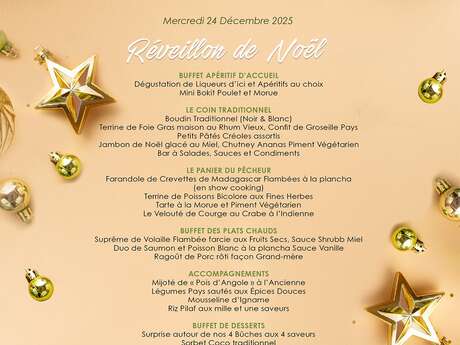 Menu du réveillon de Noël (La Yole - Karibéa Sainte-Luce Hôtel ***)