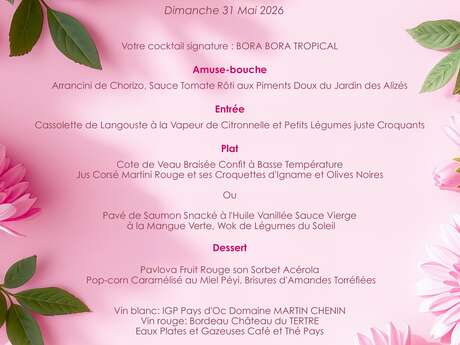 Menu de la Fête des Mères (Le Jardin des Alizés - Karibéa Squash Hôtel ***)
