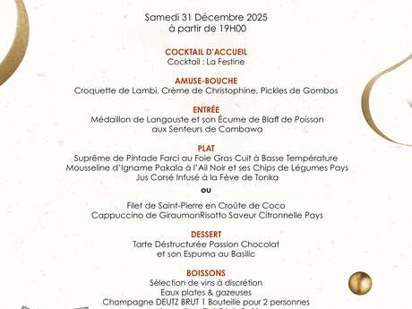 Menu de la Saint-Sylvestre (Le Jardin des Alizés - Karibéa Squash Hôtel ***)