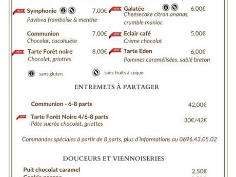 Carte du moment (Pâtisserie Hery)