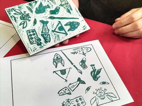 Atelier linogravure avec Margot