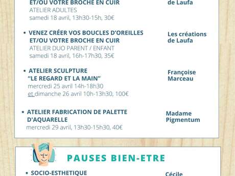 Programme du mois d'avril aux Ateliers de l'Ouvre-Boîtes