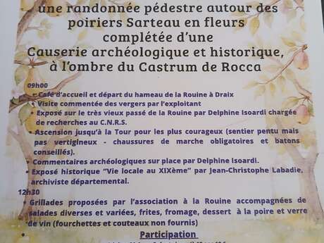 Randonnée pédestre autour des poiriers Sarteau en fleurs
