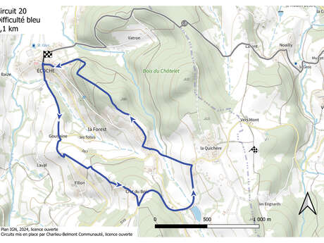 Itinéraire VTT : circuit 20 bleu, base Belmont-de-la-Loire