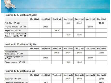 Programme du cinéma Le Montcelet du 16 juillet au 5 août