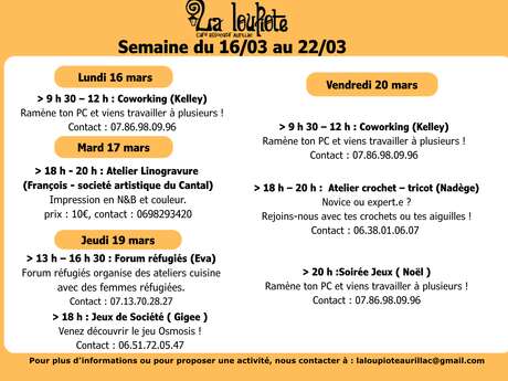 La Loupiote "Coworking" - "Atelier crochet" - "Soirée Jeux"