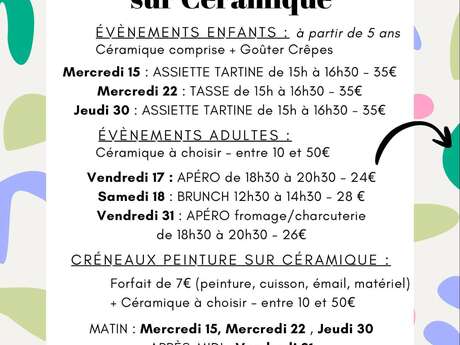 Ateliers peinture sur céramique, tournage et modelage