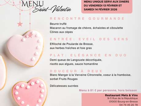 Menu de la Saint-Valentin - Restaurant Mets et Vins
